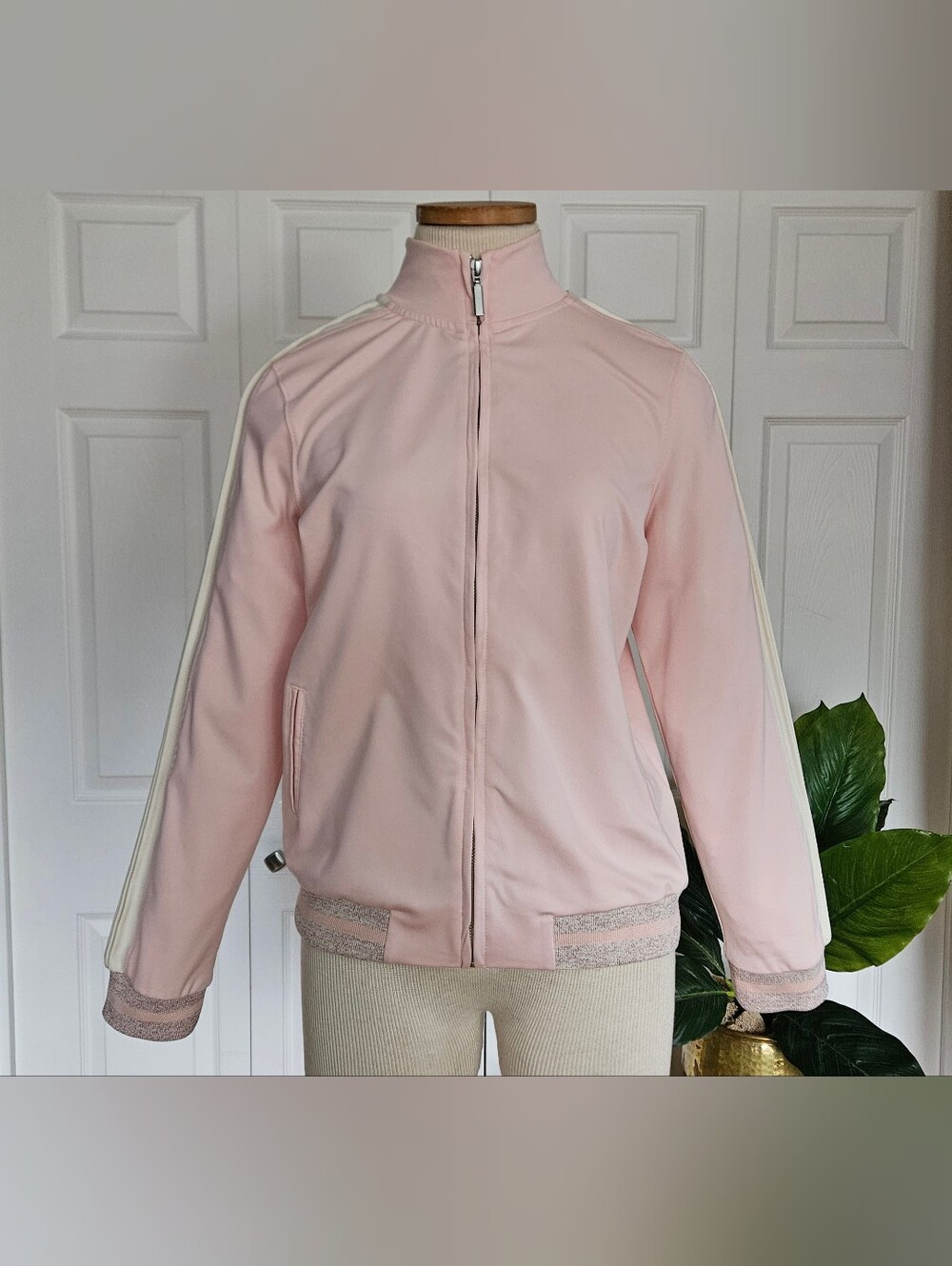 Maeve Anthropologie Shimmer Track Jacket Coquette Balletcore Blush Pink Size M